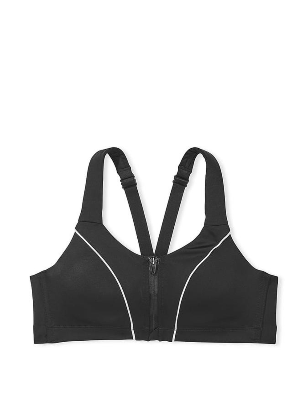 Black Knockout Front-Zip Sports Bra with Contrast Piping - Picture 6 of 16
